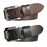 %100 Hakiki Kaliteli Deri 2'li Set 4.5 cm Geniş Dilli Kot, Spor Kemer; Siyah, Koyu Kahverengi