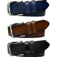 %100 Hakiki Deri, Çift Dilli Kemer Tokası 3'lü Set 4.5 cm Kot, Spor Kemer Siyah, Tosado, Lacivert