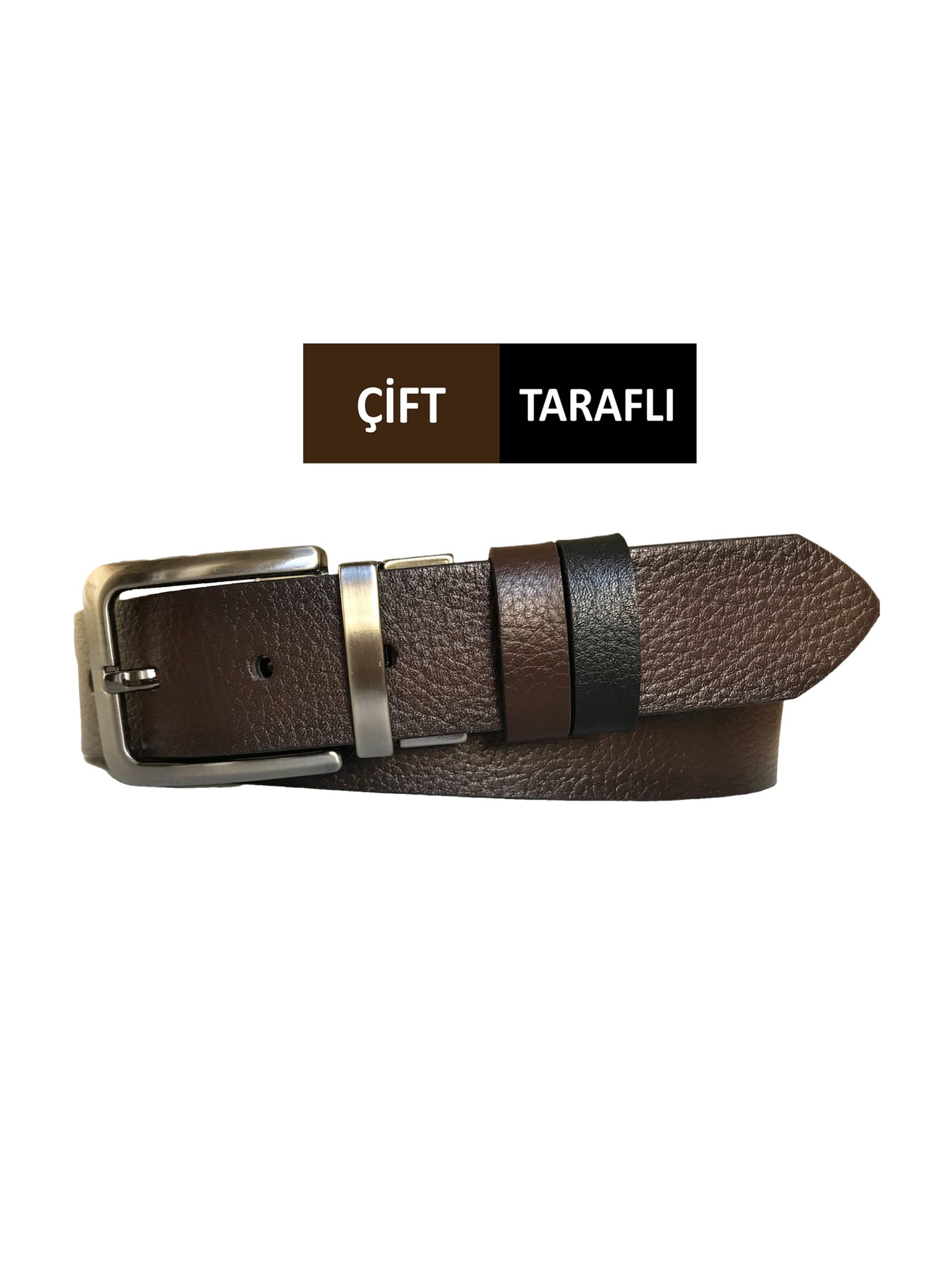 DK-CIFT.DUZ-KO-KASI-1 copy GODERİ HAKİKİ DERİ ÇİFT TARAFLI 4 CM KEMER; KOYU KAHVERENGİ, SİYAH - Görsel 1