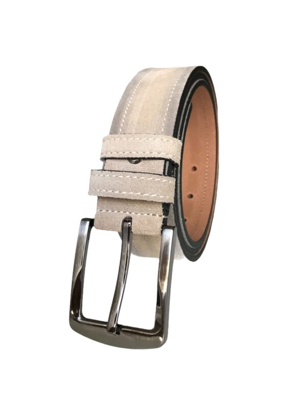 %100 Hakiki Deri Süet Krem Rengi Kemer 4 cm - Görsel 2