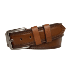 %100 Hakiki Deri Çİft Dikiş Baskı Desenli PREMIUM, Kahverengi Kot Spor Kemer, 4.5 cm
