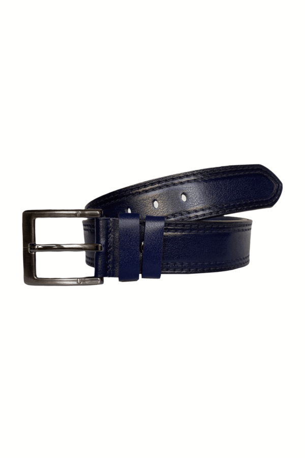 %100 Hakiki Deri Çİft Dikiş Baskı Desenli PREMIUM, Lacivert Kot Spor Kemer, 4.5 cm - Görsel 2