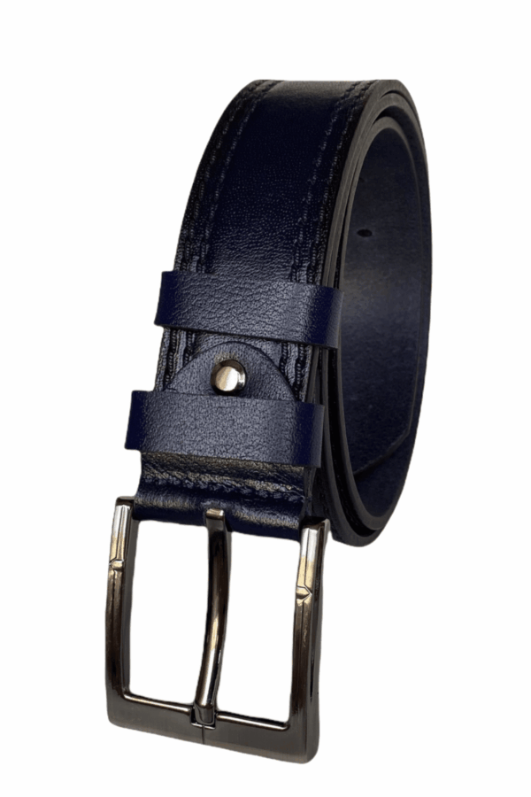%100 Hakiki Deri Çİft Dikiş Baskı Desenli PREMIUM, Lacivert Kot Spor Kemer, 4.5 cm - Görsel 3