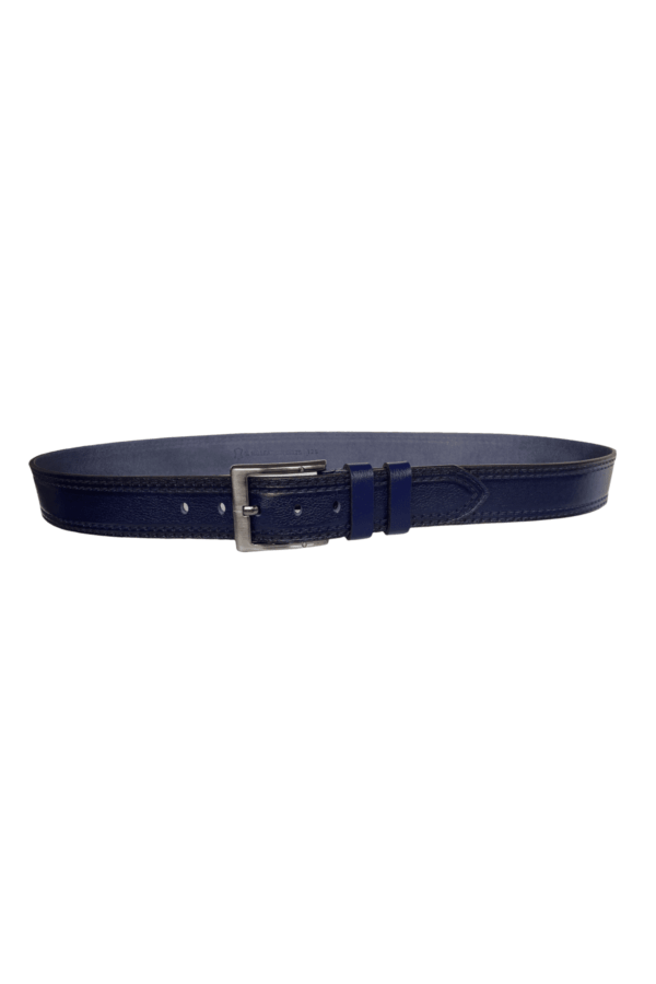 %100 Hakiki Deri Çİft Dikiş Baskı Desenli PREMIUM, Lacivert Kot Spor Kemer, 4.5 cm - Görsel 4