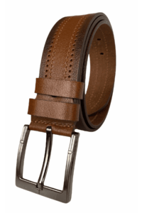 %100 Hakiki Deri Desenli PREMIUM, Kahverengi Kot Spor Kemer, 4.5 cm - Görsel 3