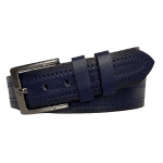 %100 Hakiki Deri Desenli PREMIUM, Lacivert Kot Spor Kemer, 4.5 cm