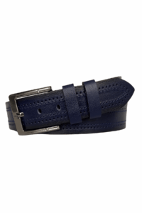 %100 Hakiki Deri Desenli PREMIUM, Lacivert Kot Spor Kemer, 4.5 cm