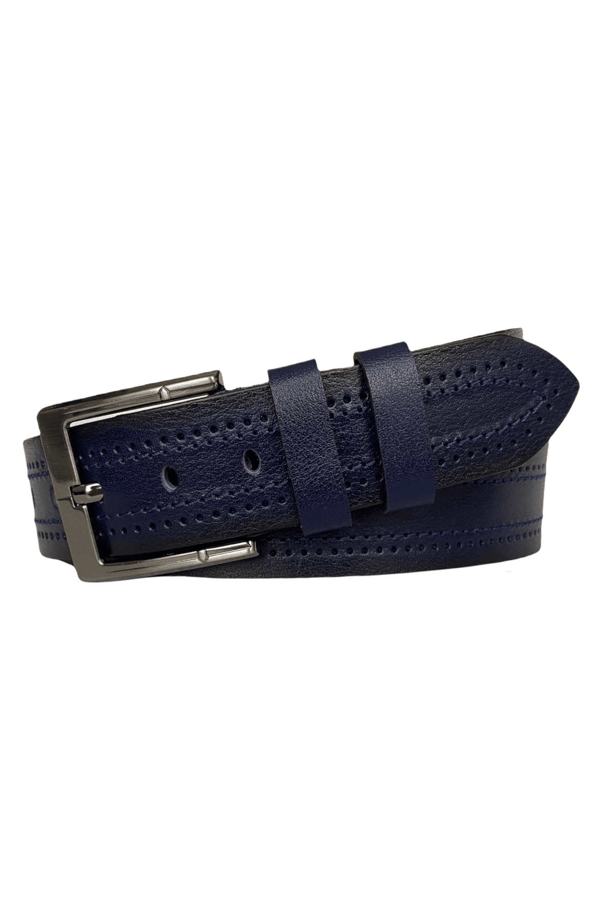 resized %100 Hakiki Deri Desenli PREMIUM, Lacivert Kot Spor Kemer, 4.5 cm - Görsel 1