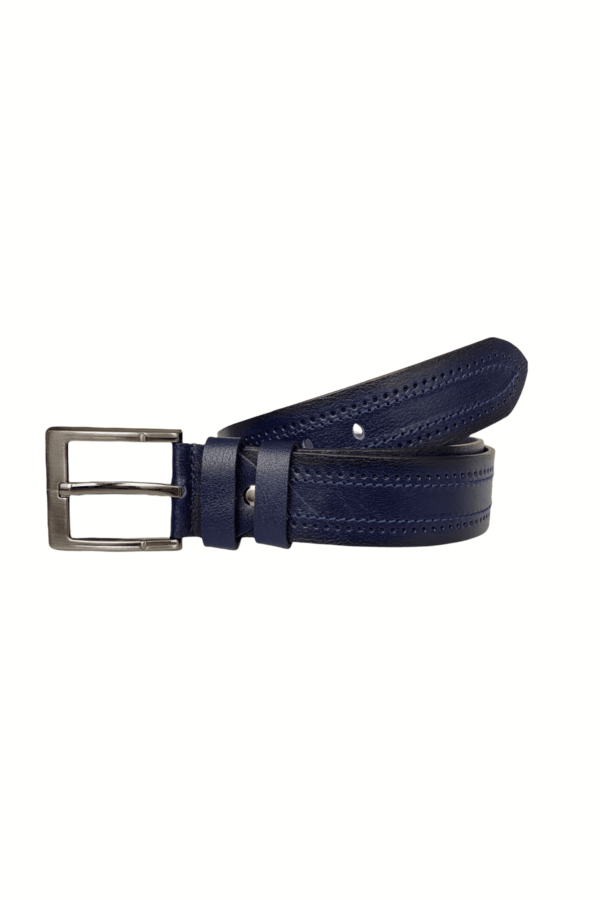 %100 Hakiki Deri Desenli PREMIUM, Lacivert Kot Spor Kemer, 4.5 cm - Görsel 2