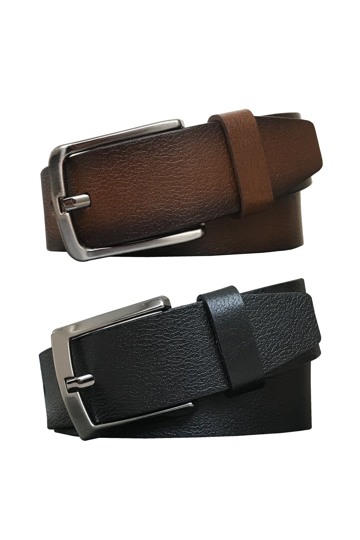 resized Hakiki Deri 2'li Set 4 cm Kemer Siyah, Kahverengi - Görsel 1