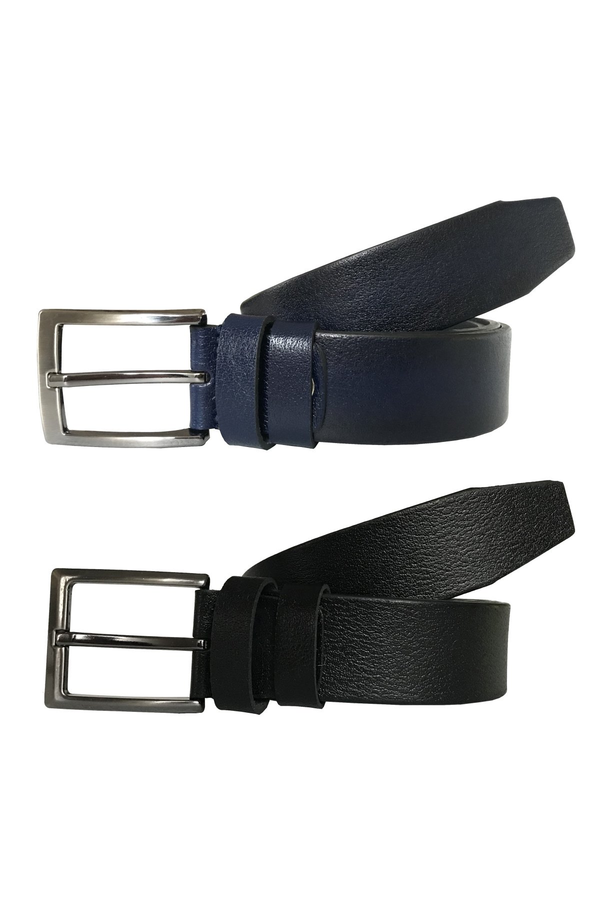 resized Hakiki Deri 2'li Süper Set Siyah, Lacivert Kumaş Kemeri 3.5 cm - Görsel 1