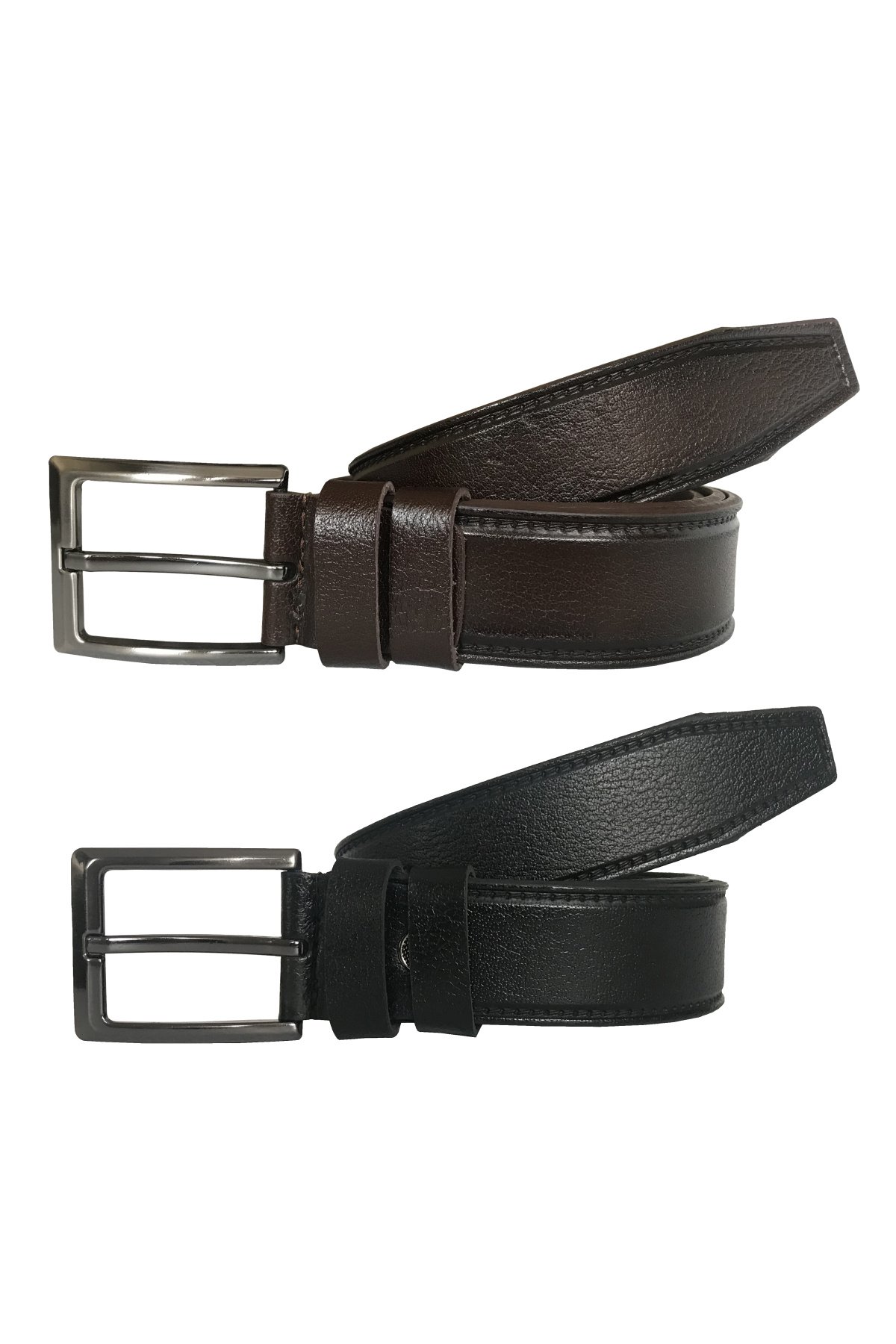 resized Hakiki Deri 2'li Süper Set Siyah, Kahverengi Kumaş Kemeri 3.5 cm - Görsel 1