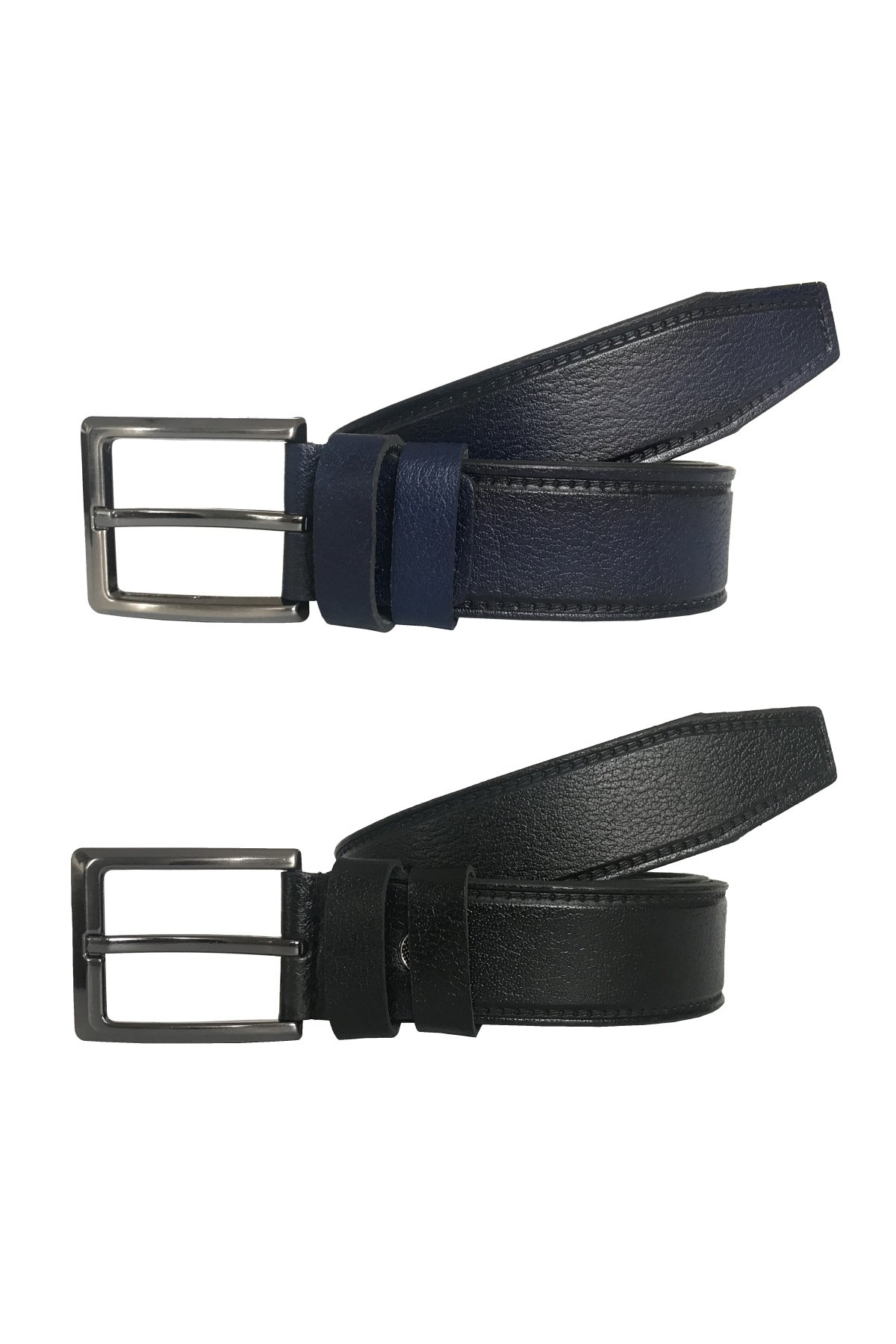 Hakiki Deri 2'li Süper Set Siyah, Lacivert Kumaş Kemeri 3.5 cm