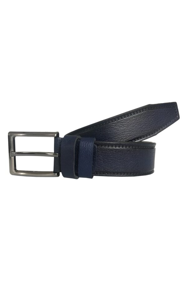 Hakiki Deri 2'li Süper Set Siyah, Lacivert Kumaş Kemeri 3.5 cm - Görsel 3