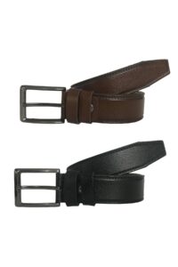 Hakiki Deri 2'li Süper Set Siyah, Taba Kumaş Kemeri 3.5 cm