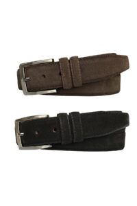 Hakiki Kaliteli Süet Deri 2'li Set Klasik Kumaş Pantolon Kemeri; Siyah, Koyu Kahverengi 3,5 cm