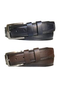 Hakiki Kaliteli Deri 2'li Set, Desenli Kemer; Kahverengi, Lacivert 4 cm