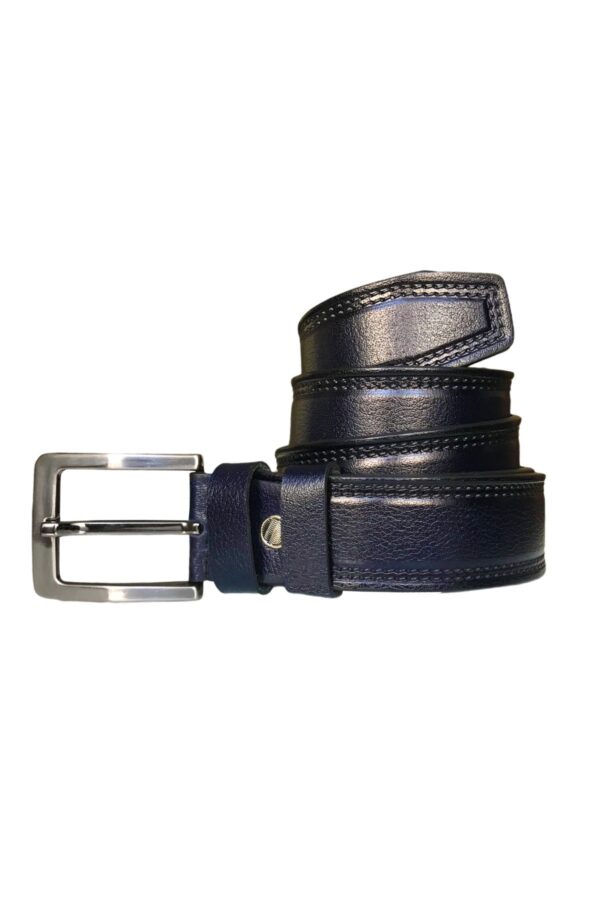 Hakiki Kaliteli Deri 2'li Set, Desenli Kemer; Kahverengi, Lacivert 4 cm - Görsel 3