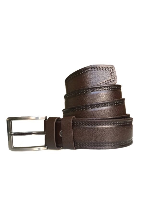 Hakiki Kaliteli Deri 2'li Set, Desenli Kemer; Kahverengi, Lacivert 4 cm - Görsel 5