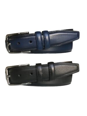 Hakiki Kaliteli Deri 2’li Set, Dikişli Klasik Kumaş Pantolon Kemeri; Siyah, Lacivert 3,5 cm