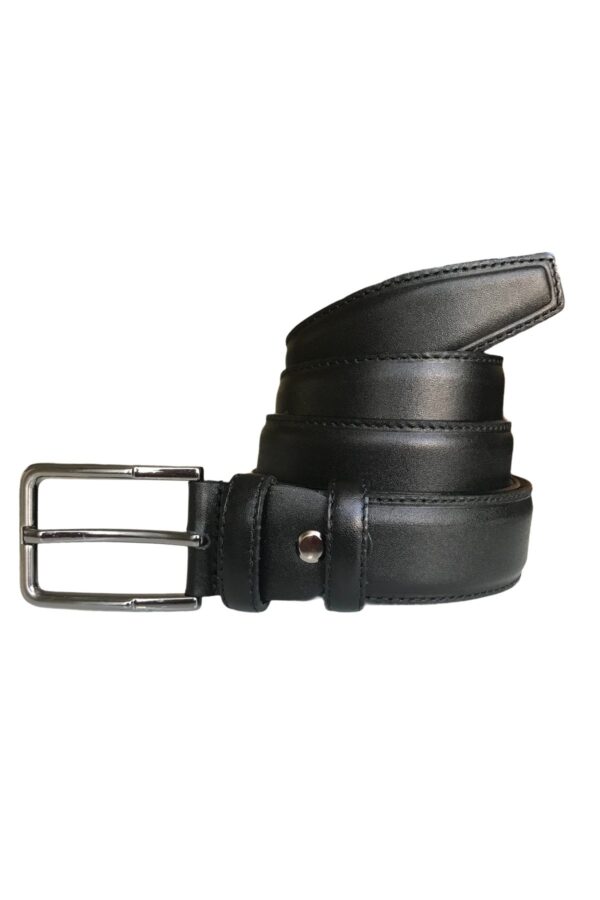 Hakiki Kaliteli Deri 2'li Set, Dikişli Klasik Kumaş Pantolon Kemeri; Siyah, Taba 3,5 cm - Görsel 2