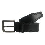 HAKİKİ DERİ ÇİFT DİKİŞ DESENLİ SİYAH KOT KEMERİ 4.5 CM