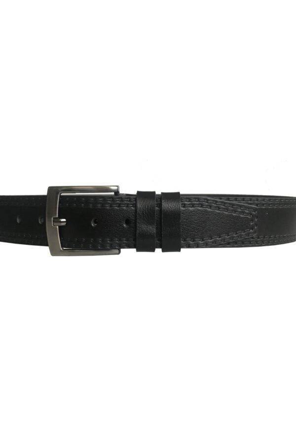 HAKİKİ DERİ ÇİFT DİKİŞ DESENLİ SİYAH KOT KEMERİ 4.5 CM - Görsel 2