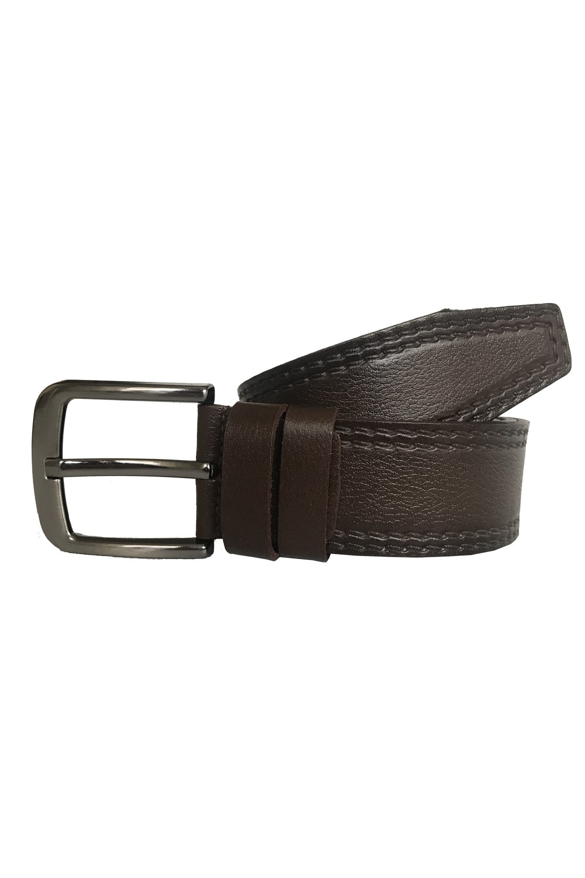 resized HAKİKİ DERİ ÇİFT DİKİŞ DESENLİ KAHVERENGİ KOT KEMERİ 4.5 CM - Görsel 1