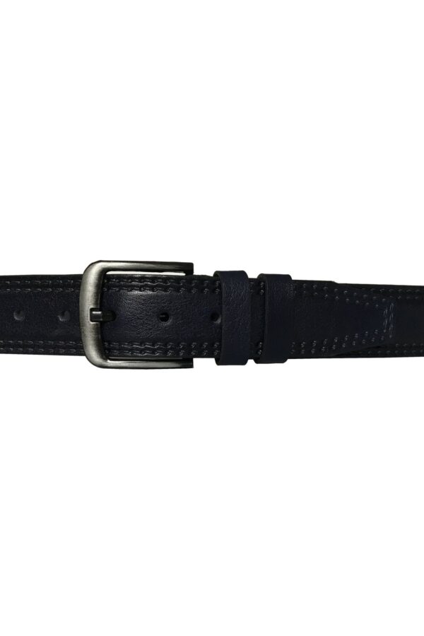 HAKİKİ DERİ ÇİFT DİKİŞ DESENLİ LACİVERT KOT KEMERİ 4.5 CM - Görsel 2