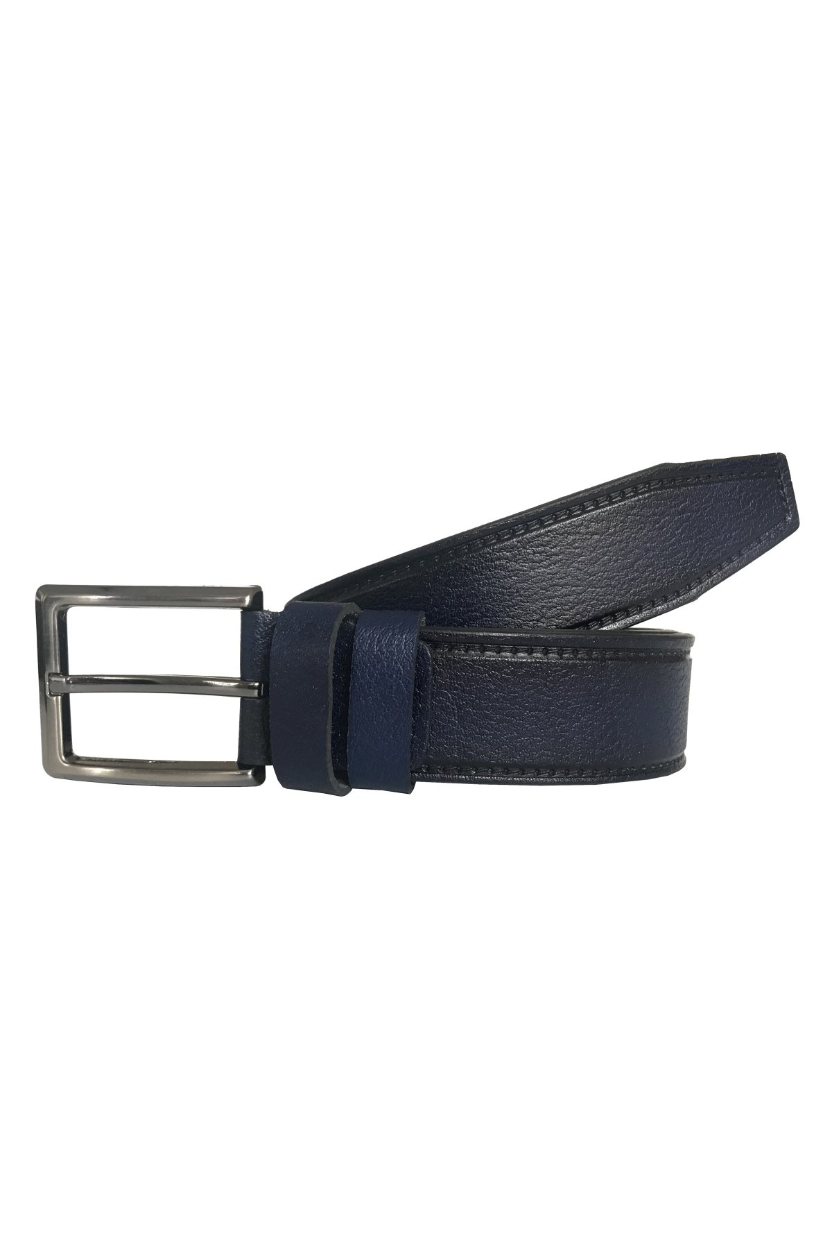 resized HAKİKİ DERİ, DESENLİ LACİVERT KUMAŞ KEMERİ 3.5 CM - Görsel 1
