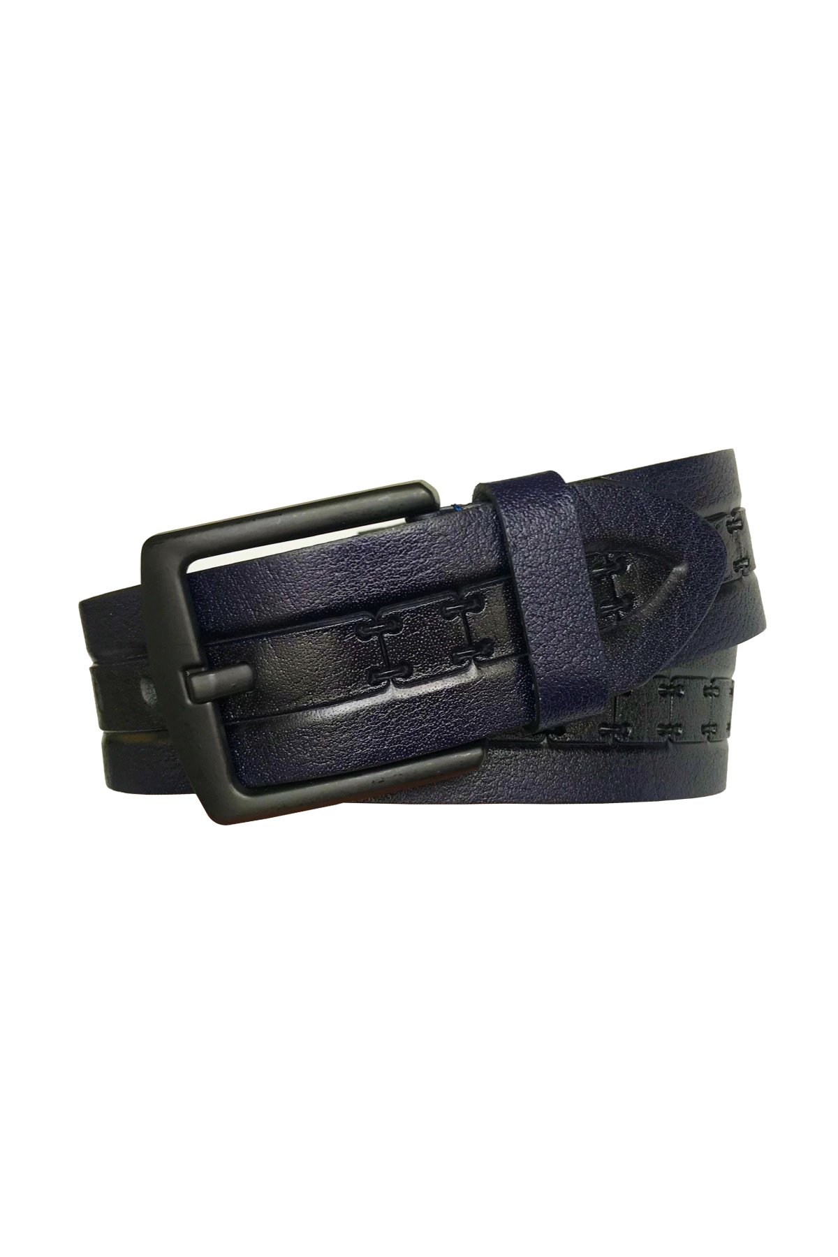 resized Hakiki Deri Desenli Lacivert Kot Spor Kemer 4,5 cm - Görsel 1