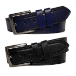%100 Hakiki Deri Çİft Dikiş Baskı Desenli PREMIUM, 2'li Set Siyah, Lacivert Kot Spor Kemer, 4.5 cm