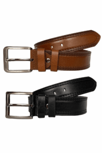 %100 Hakiki Deri Çİft Dikiş Baskı Desenli PREMIUM, 2'li Set Siyah, Kahverengi Kot Spor Kemer, 4.5 cm - Görsel 2