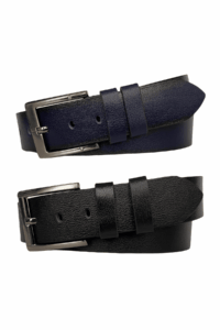 %100 Hakiki Deri PREMIUM, 2'li Set Siyah, Lacivert Kot Spor Kemer, 4.5 cm