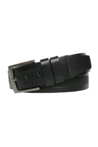 Hakiki Deri Desenli Siyah Kot, Spor Kemer 4.5 cm