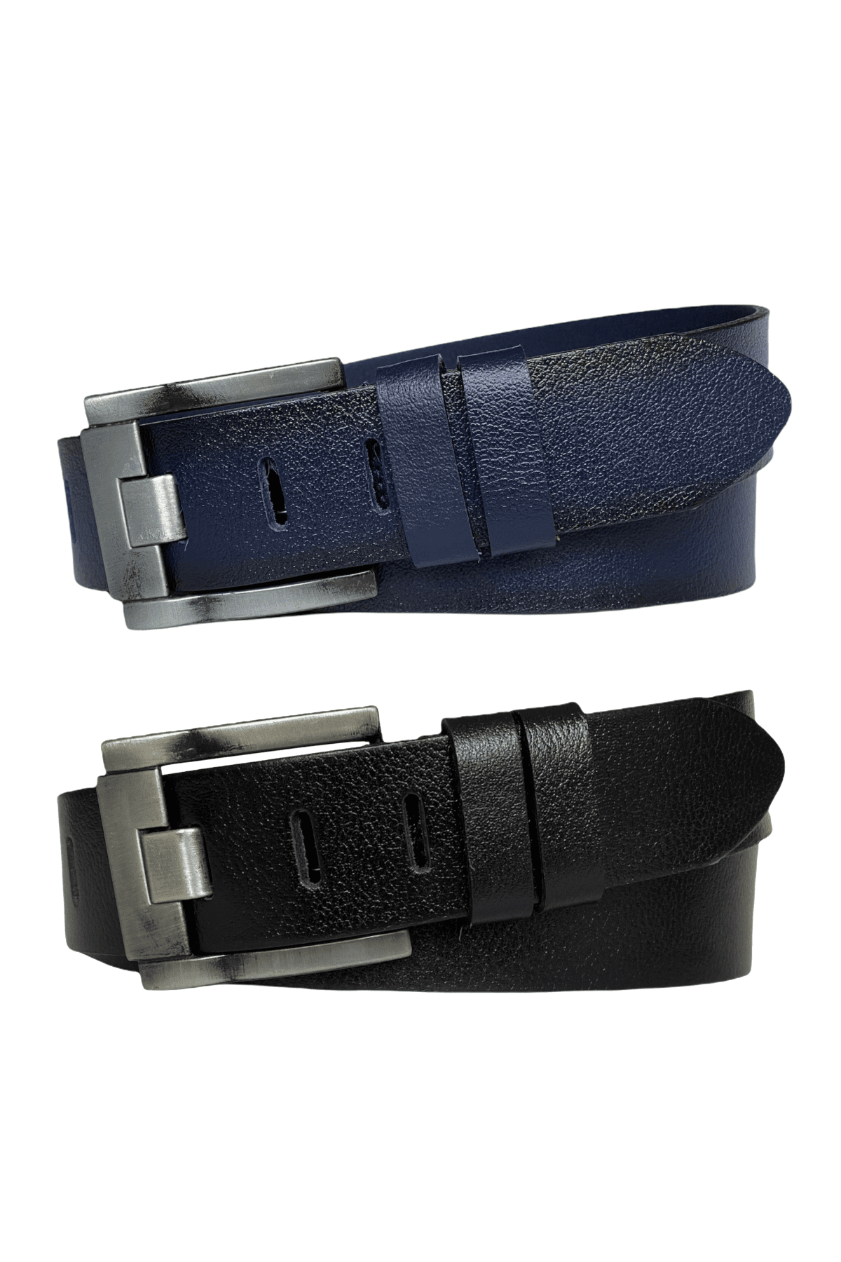 resized %100 Hakiki Deri 2'li Geniş Dilli Set Siyah, Lacivert 4.5 cm Kot, Spor Kemer - Görsel 1
