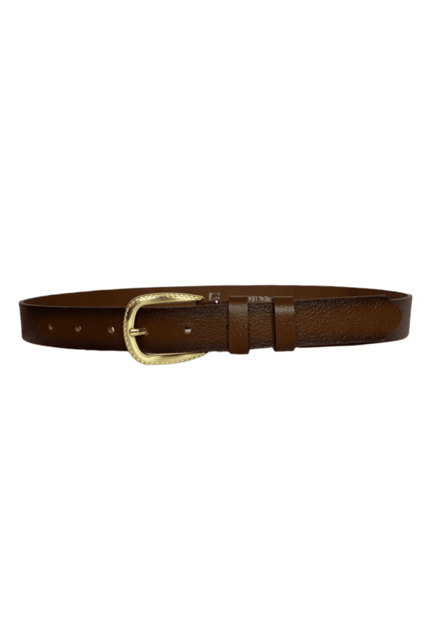 %100 Hakiki Deri Gold Tokalı Kahverengi İnce Kadın Kemeri, 3 cm - Görsel 4