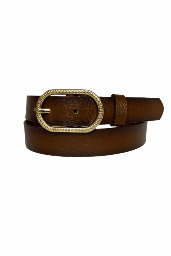 %100 Hakiki Deri Gold Tokalı Kahverengi İnce Kadın Kemeri, 3 cm - Görsel 3