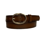 %100 Hakiki Deri Gold Oval Tokalı Kahverengi İnce Kadın Kemeri, 3 cm