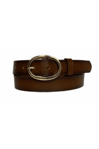 %100 Hakiki Deri Gold Oval Tokalı Kahverengi İnce Kadın Kemeri, 3 cm