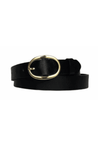 %100 Hakiki Deri Gold Oval Tokalı Siyah İnce Kadın Kemeri, 3 cm