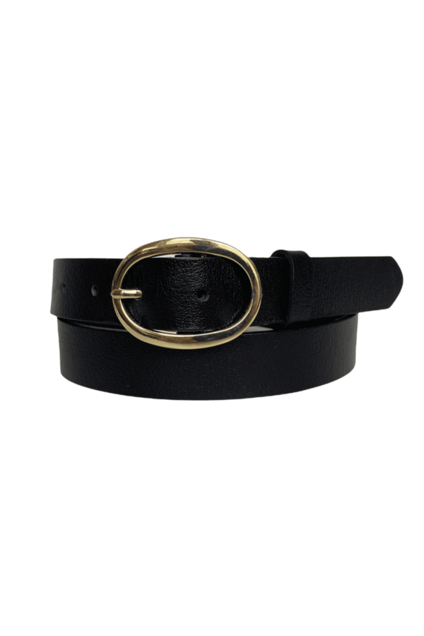 %100 Hakiki Deri Gold Oval Tokalı Siyah İnce Kadın Kemeri, 3 cm - Görsel 2