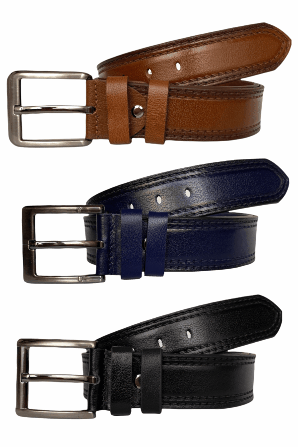 %100 Hakiki Deri Desenli PREMIUM, 3'lü Set Siyah, Kahverengi, Lacivert Kot Spor Kemer, 4.5 cm - Görsel 2