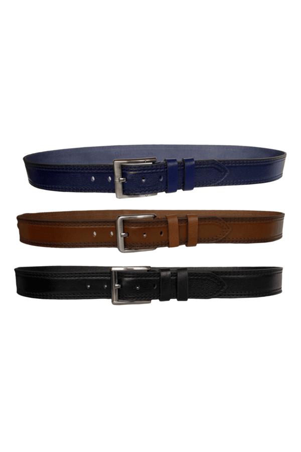 %100 Hakiki Deri Desenli PREMIUM, 3'lü Set Siyah, Kahverengi, Lacivert Kot Spor Kemer, 4.5 cm - Görsel 4