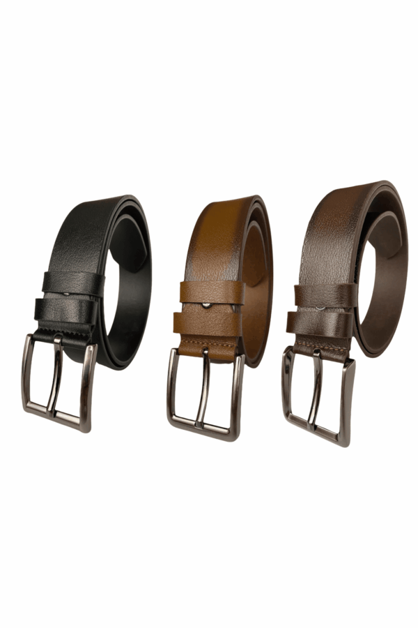 %100 Hakiki Deri PREMIUM, 3'lü Set Siyah, Kahverengi, Taba Kot Spor Kemer, 4.5 cm - Görsel 3