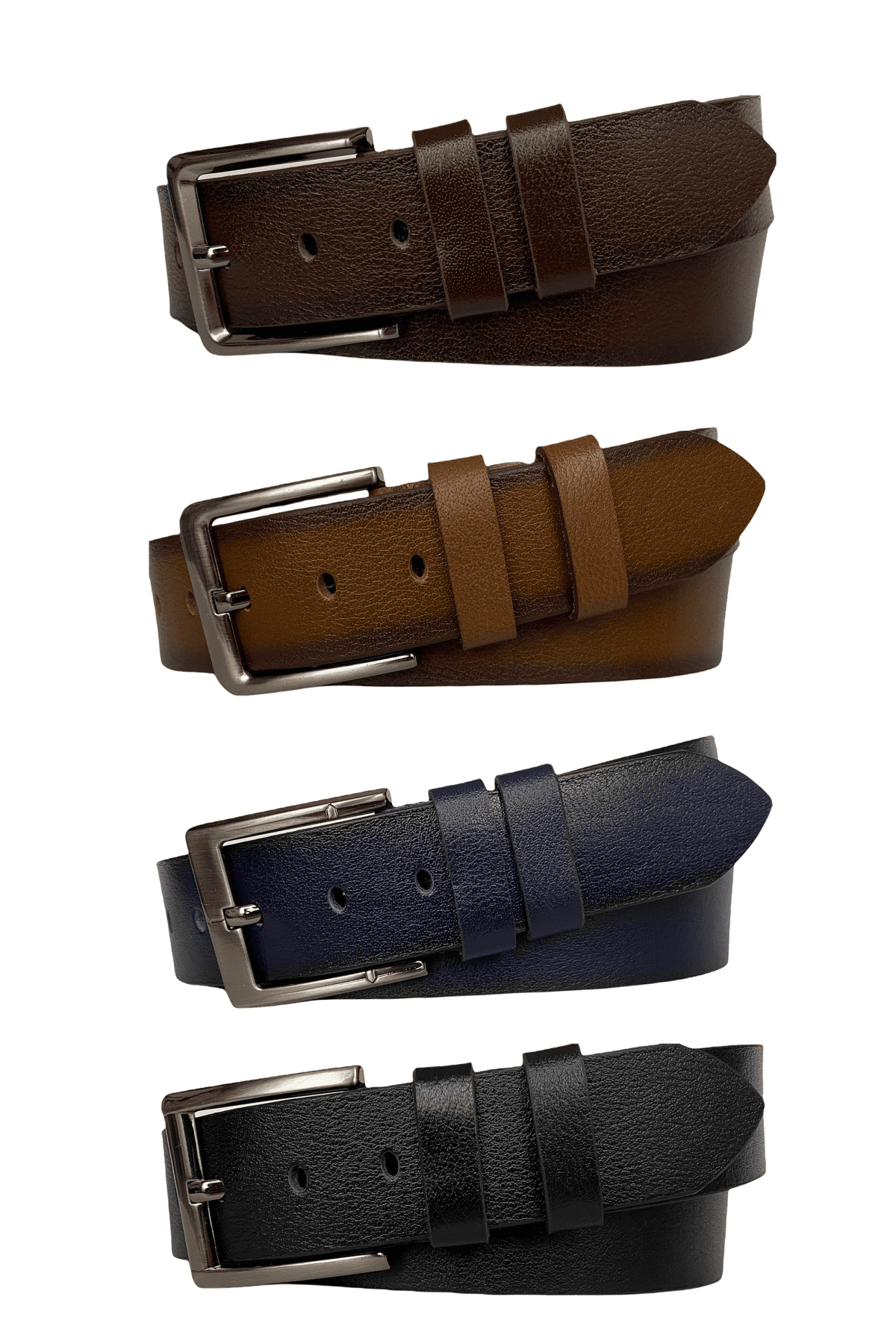 resized %100 Hakiki Deri PREMIUM, 4'lü Set Siyah, Kahverengi, Lacivert, Taba Kot Spor Kemer, 4.5 cm - Görsel 1