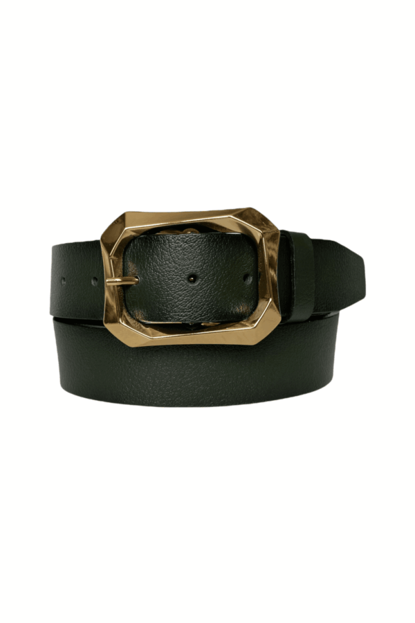 %100 Hakiki Deri, Gold Tokalı Yeşil Kadın Kot Kemeri 4 cm - Görsel 2