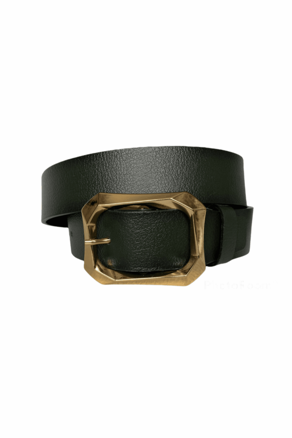 %100 Hakiki Deri, Gold Tokalı Yeşil Kadın Kot Kemeri 4 cm - Görsel 3