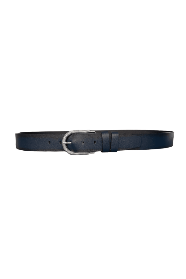 %100 Hakiki Deri, Parlak Gümüş Tokalı Lacivert Kadın Kot, Spor Kemer 4 cm - Görsel 2
