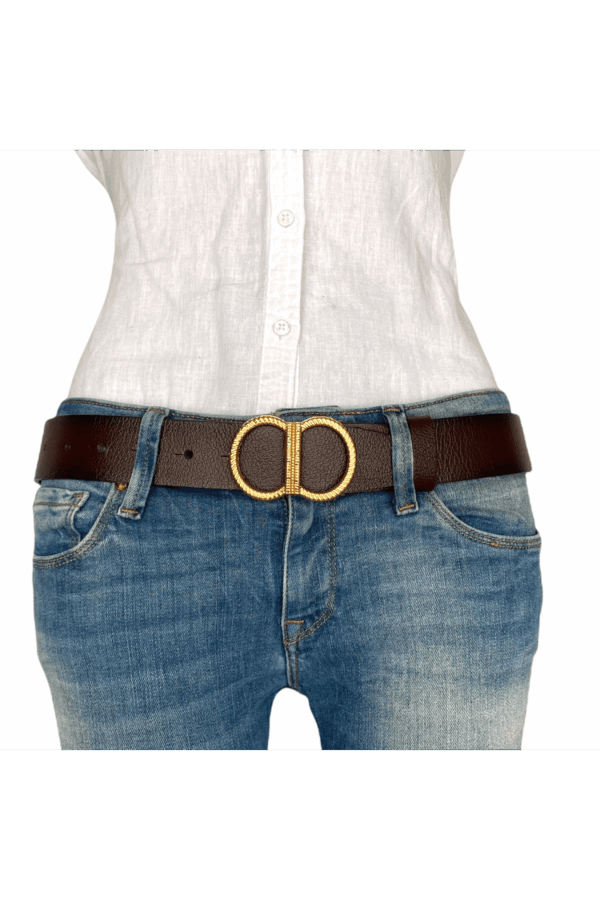 %100 Hakiki Deri, Gold Tokalı Bordo Kadın Kot Kemeri 4 cm - Görsel 3